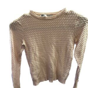 Zara Cream Cable Knit Cropped Sweater (Size XS)